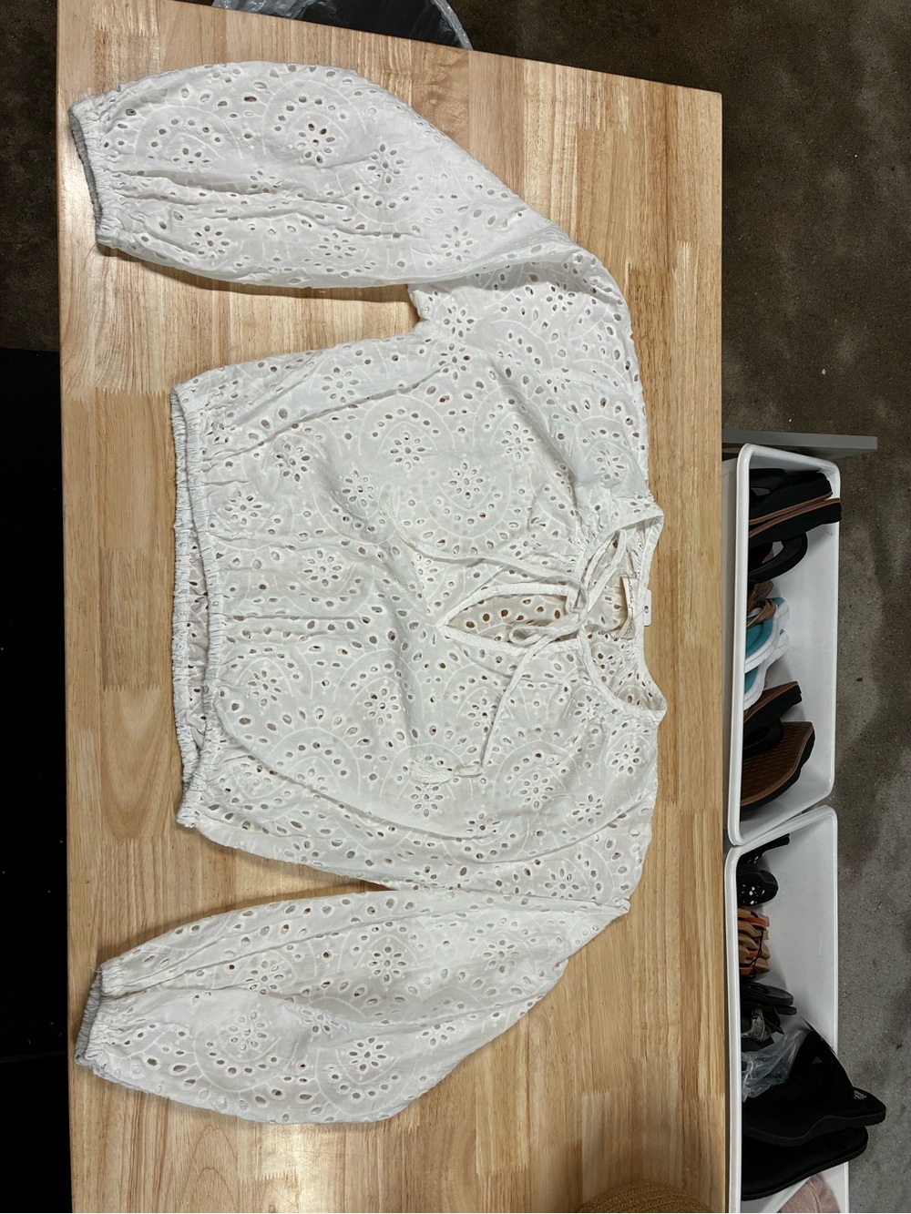 Natalie Martin White Eyelet Tie-Neck Cropped Blouse - Picture 2 of 4